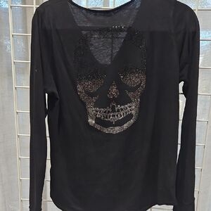 Zadig & Voltaire Black Long-Sleeve Top with Rhinestone Skull